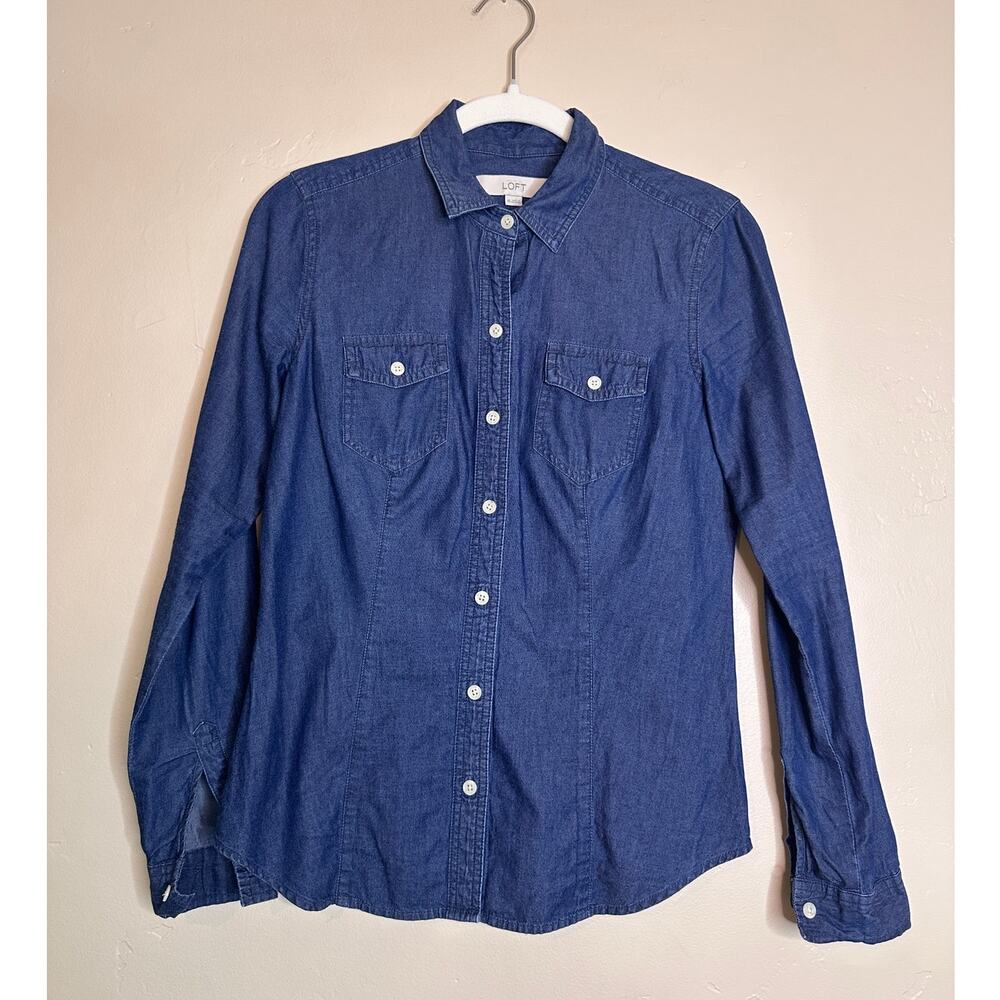 LOFT Chambray Denim Button Up Blouse XS